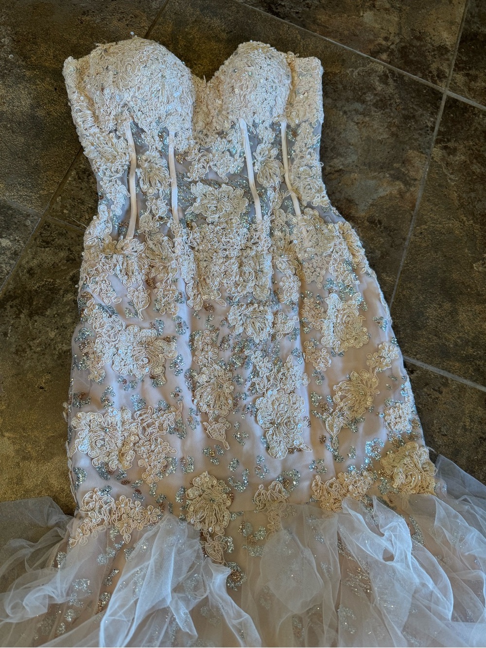 Jovani Blush Champagne Ruffled Mermaid Evening Gown - Picture 4 of 14